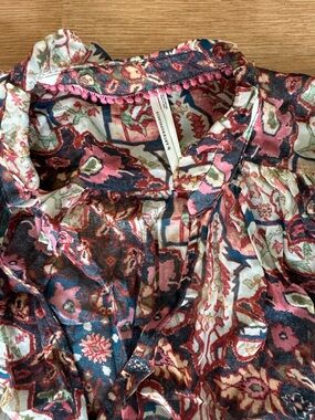 Anthropologie Button-Front Blouse in Pink, Navy & Cream - Loose fit